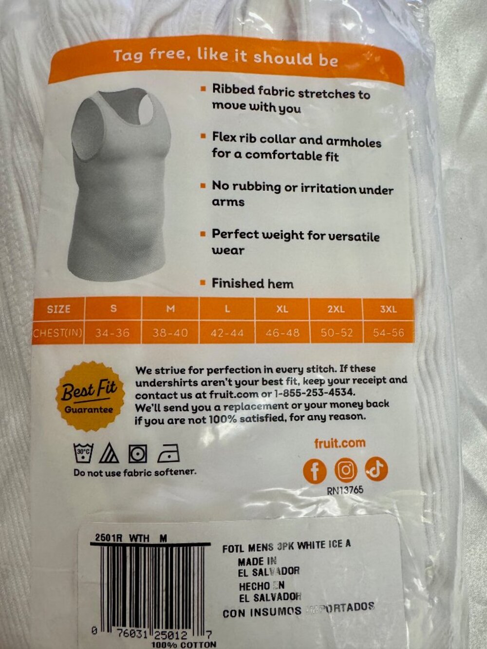 Fruit of the Loom Ribbed Tank Pack of 3 - Medium - Picture 3 of 3